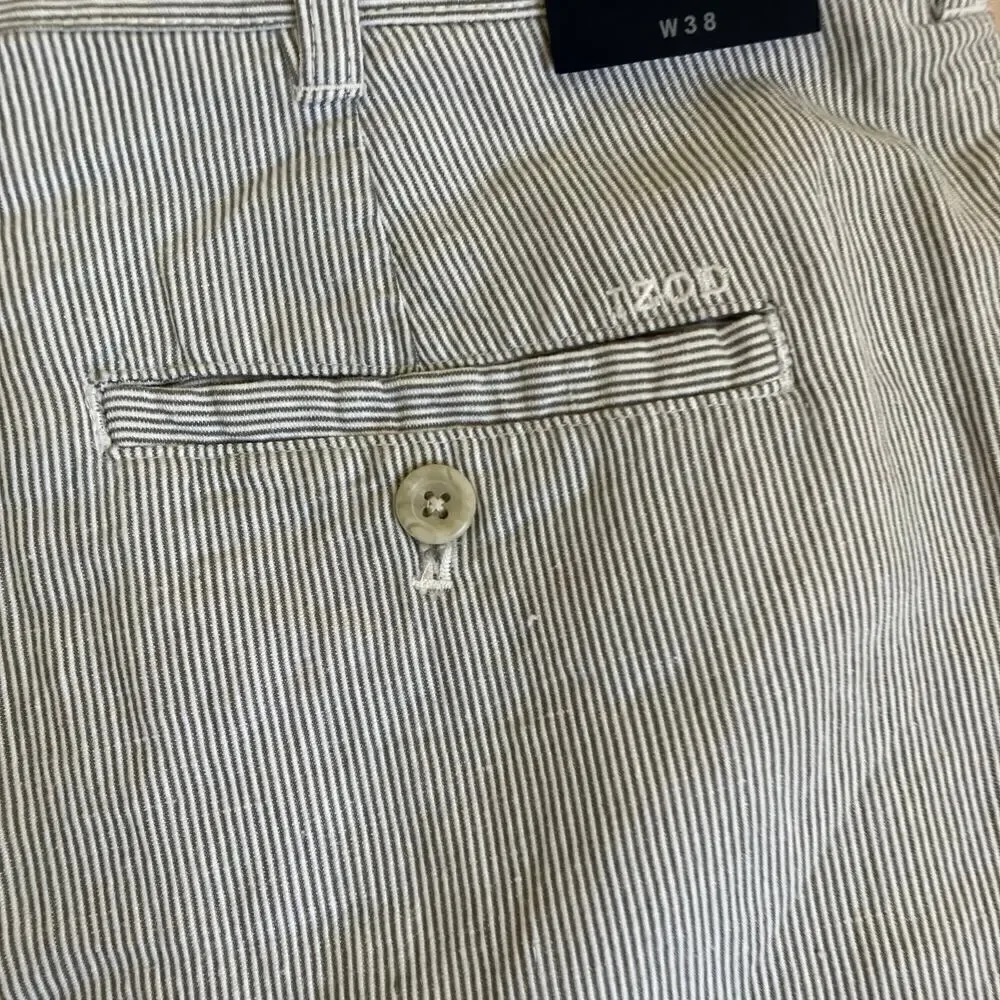 Izod Mens Striped Linen Blend Flat Front Chino Shorts 9.5” Inseam NWT Sz 38